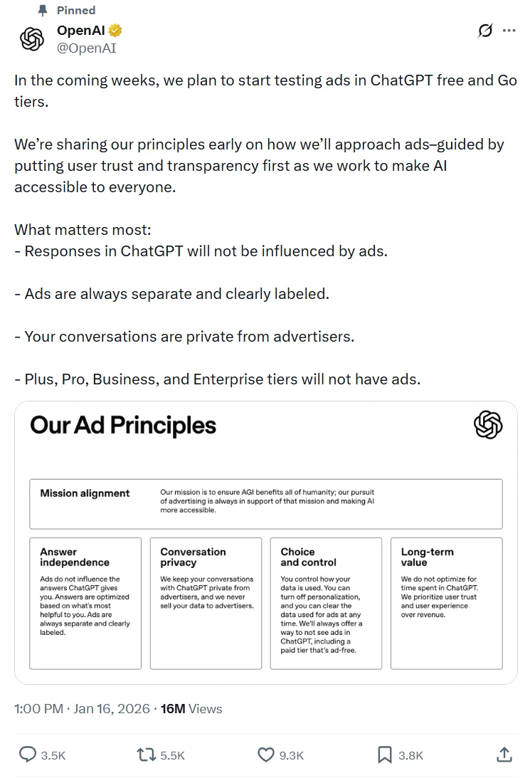 OpenAI官方公告推文