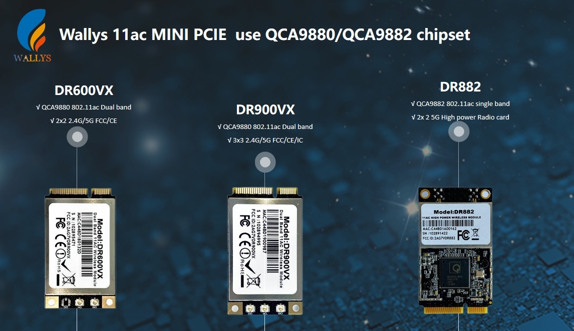 Mini PCIe WiFi card SOC-QCA9880 vs. QCA9882: 802.11ac Dual-Band Wireless Chipset Sh