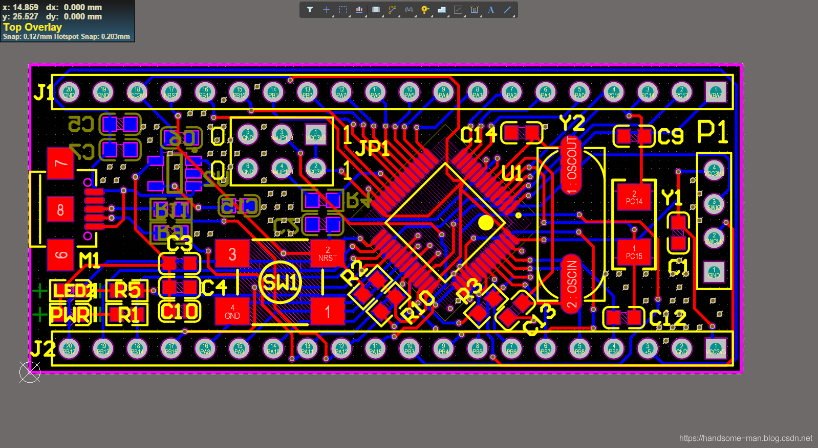 STM32F103C8/BT6最小系统原理图、PCB