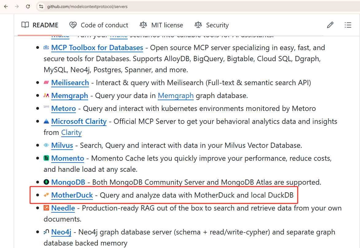 DuckDB 是官方认证的 MCP 服务之一 图片